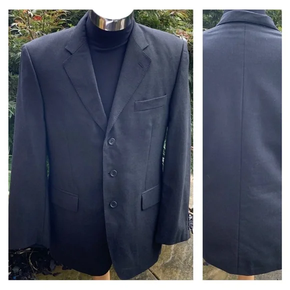 Aquascutum Men's Suit Jacket Blazer Dark Grey / Black Lined Wool Size  40R - Picture 5 of 11